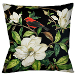 Декоративная подушка чёрная с изображением птицы в саду Blooming Red Birds варинант исполнения - 1 | Loft Concept в Грозном