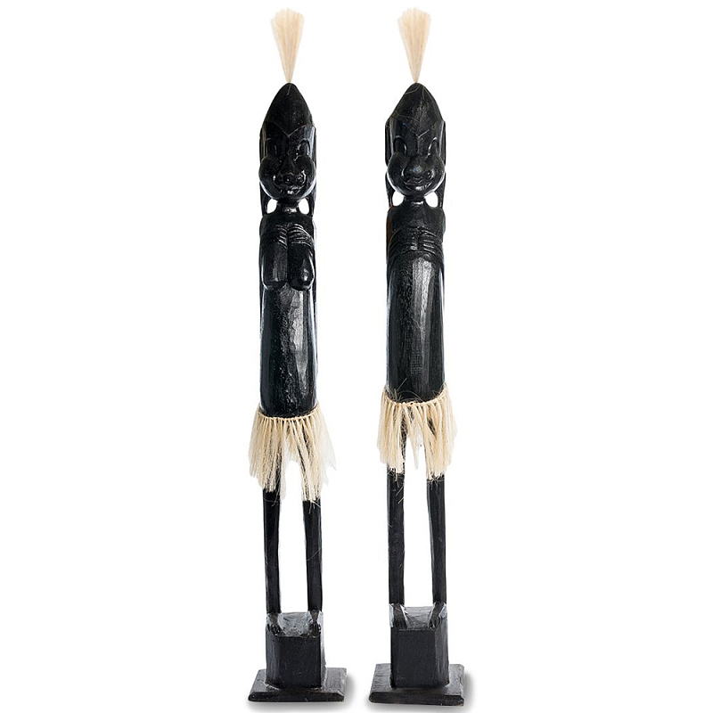 Комплект из 2-х деревянных статуэток Asmat Tall Statuettes Black Черный Бежевый Комплект из 2-х деревянных статуэток Asmat Tall Statuettes Black Черный Бежевый в Грозном | Loft Concept