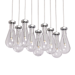 Люстра с 9-ю прозрачными плафонами из стекла в форме капли на прямоугольном потолочном основании цвета хром Lucid Rain  варинант исполнения - 1 | Loft Concept в Грозном