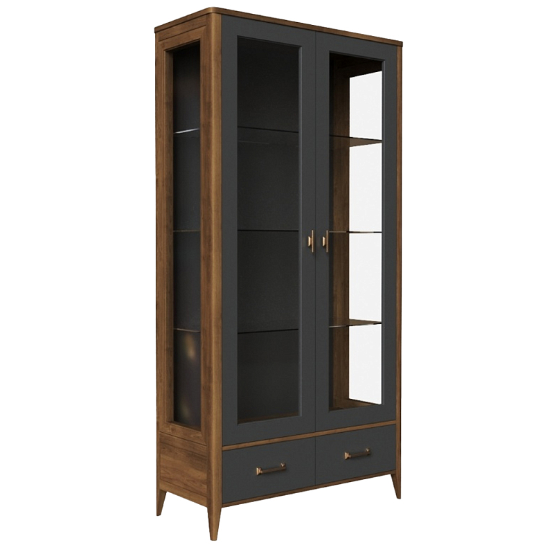 Витрина стеклянная из массива бука Tasteful Furniture Серый Дуб темный Прозрачное Стекло в Грозном | Loft Concept 