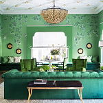 Обои ручная роспись Silk Tree Colourway SC-92 on Emerald Green dyed silk варинант исполнения - 1 | Loft Concept в Грозном