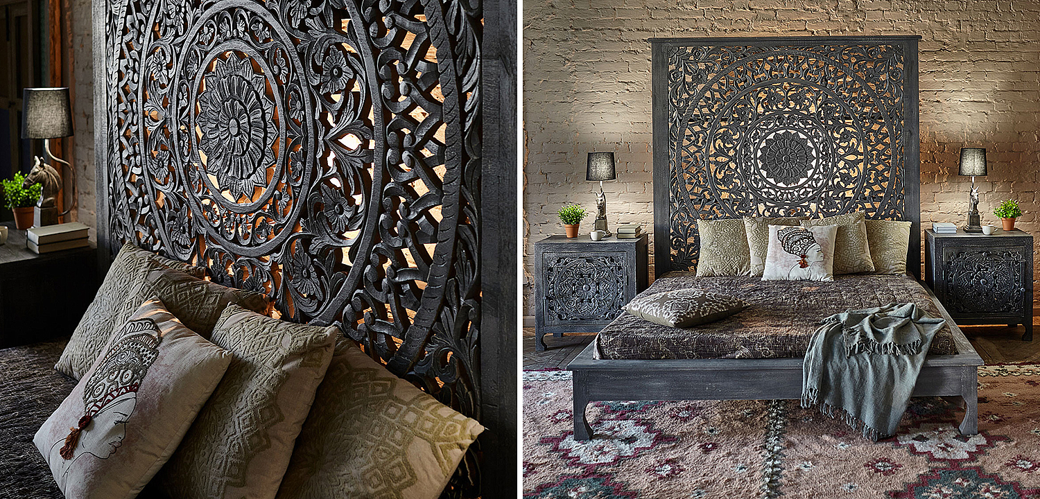 Кровать Indian Antique White Furniture Sarita Bed серый Кровать Indian Antique White Furniture Sarita Bed серый - Loft-Concept в Грозном