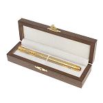 Ручка шариковая металлическая с гравировкой и красным фианитом в деревянной коробке Metal Pens варинант исполнения - 4 | Loft Concept в Грозном