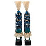 Комплект из 2-х деревянных статуэток Asmat Straw Headdress Statuettes Blue варинант исполнения - 5 | Loft Concept в Грозном