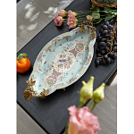 Блюдо овальное из голубого фарфора с ручками в виде бабочек и цветочным рисунком Blue Garden варинант исполнения - 3 | Loft Concept в Грозном