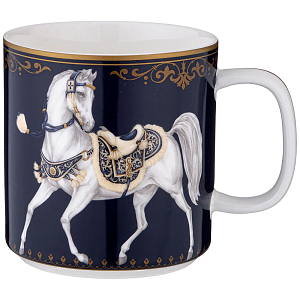 Кружка из фарфора синяя с изображением лошадей 400 мл Porcelain Horse Set