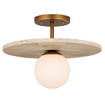 Потолочный светильник из травертина с плафоном из белого матового стекла Marble Glow варинант исполнения - 2 | Loft Concept в Грозном