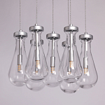 Люстра с 7-ю прозрачными плафонами из стекла в форме капли на круглом потолочном основании цвета хром Lucid Rain  варинант исполнения - 4 | Loft Concept в Грозном