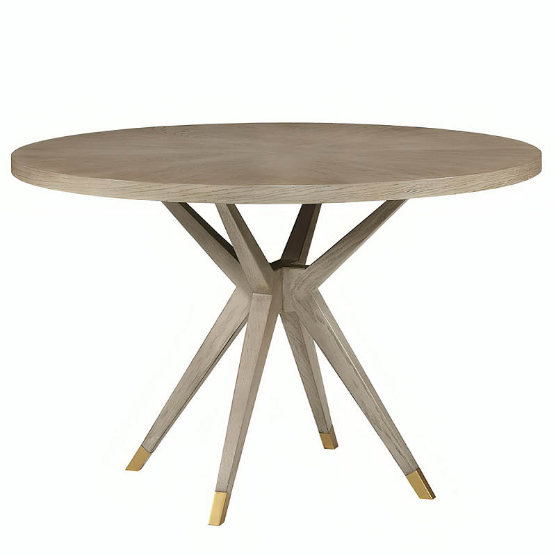 Стол обеденный круглый 4-х местный из дуба Round Oak Table Бежевый Черный Латунь Стол обеденный круглый 4-х местный из дуба Round Oak Table Бежевый Черный Латунь в Грозном | Loft Concept