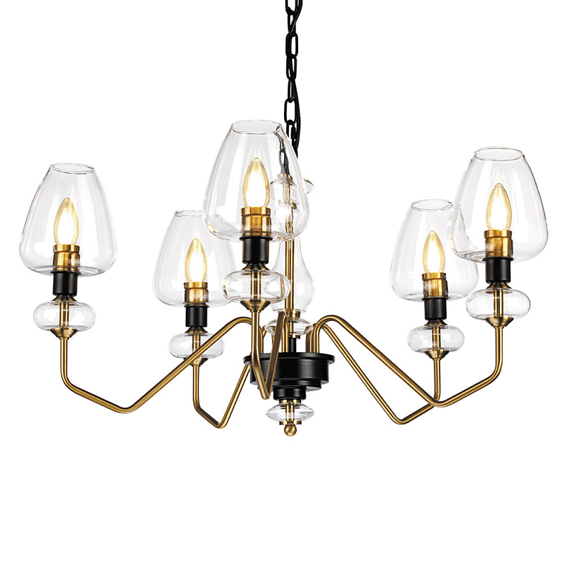  Люстра с 5-ю стеклянными плафонами в форме бокалов и угловыми кронштейнами Elstead Lighting Черный Прозрачное Стекло Латунь в Грозном | Loft Concept 