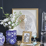 Ваза прямоугольной формы с крышкой и геометрическим узором в сине-белых цветах Blue & White Ornament  варинант исполнения - 5 | Loft Concept в Грозном