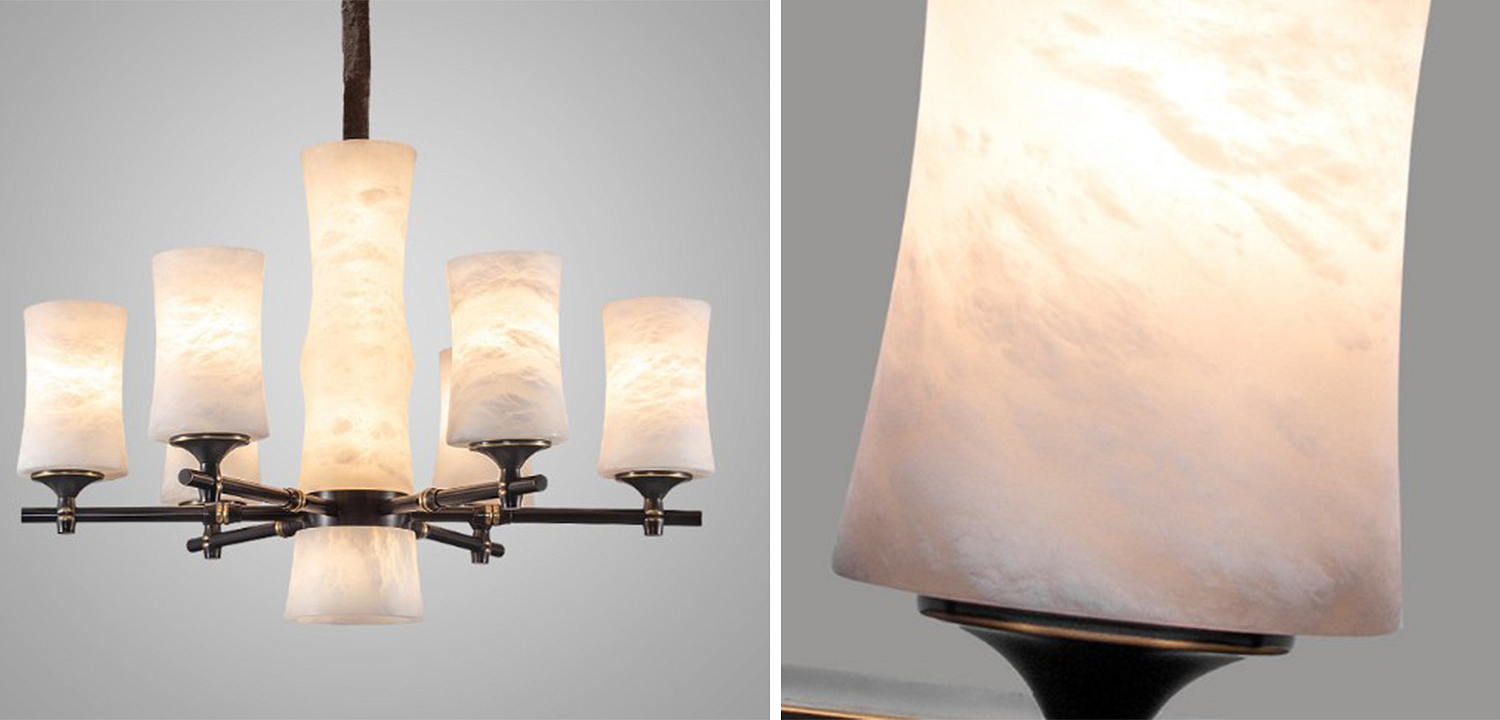 Дизайнерская люстра 6 плафонов из натурального мрамора Marble Shades Chandelier Дизайнерская люстра 6 плафонов из натурального мрамора Marble Shades Chandelier - Loft-Concept в Грозном