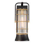 Настенный фонарь цилиндрической формы с рифленым стеклом в золотом каркасе на черном прямоугольном основании Eurofase варинант исполнения - 2 | Loft Concept в Грозном