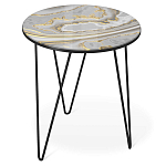 Стол журнальный c круглой столешницей из стекла серого цвета Gray and Gold Marble варинант исполнения - 1 | Loft Concept в Грозном
