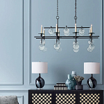 Люстра линейная черная с круглыми прозрачными подвесками  Horizontal Rectangular Chandelier варинант исполнения - 2 | Loft Concept в Грозном