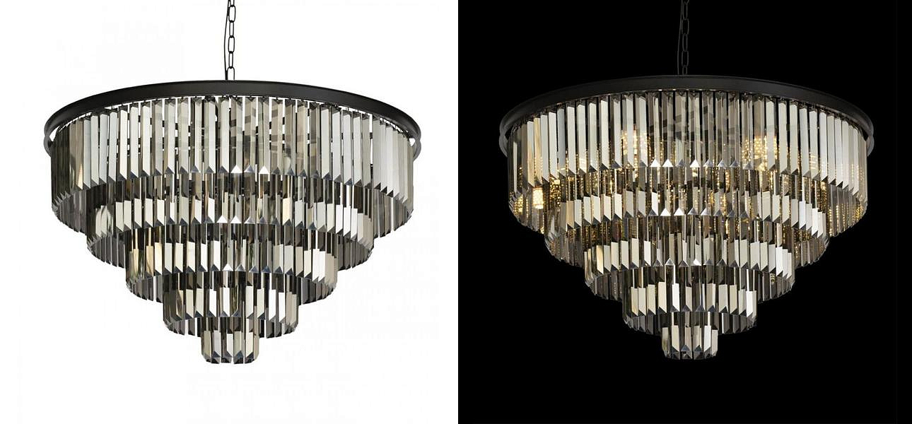 Круглая Люстра RH 1920s Odeon Black iron Five Layers Серое Стекло диаметр 80 см Круглая Люстра RH 1920s Odeon Black iron Five Layers Серое Стекло диаметр 80 см - Loft-Concept в Грозном