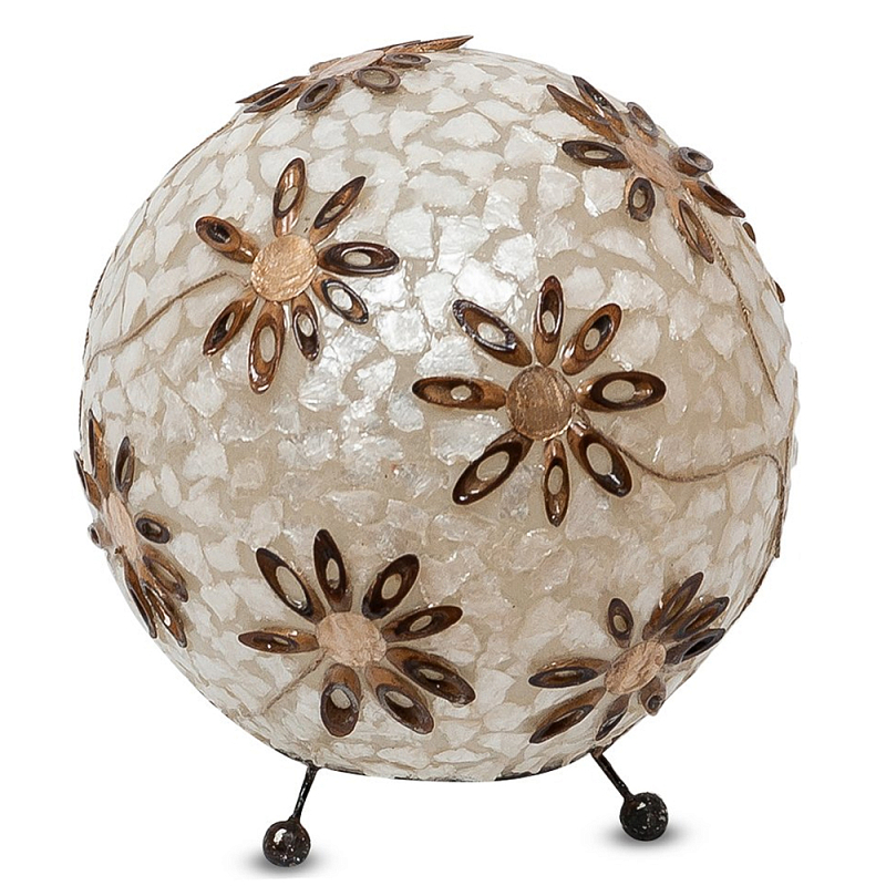 Настольная лампа из перламутра на металлическом каркасе Indonesian Ball Коричневый Черный матовый Перламутровый в Грозном | Loft Concept 