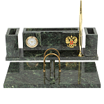 Настольный письменный набор из змеевика с подставкой под календарь и часами Successful Leader варинант исполнения - 1 | Loft Concept в Грозном