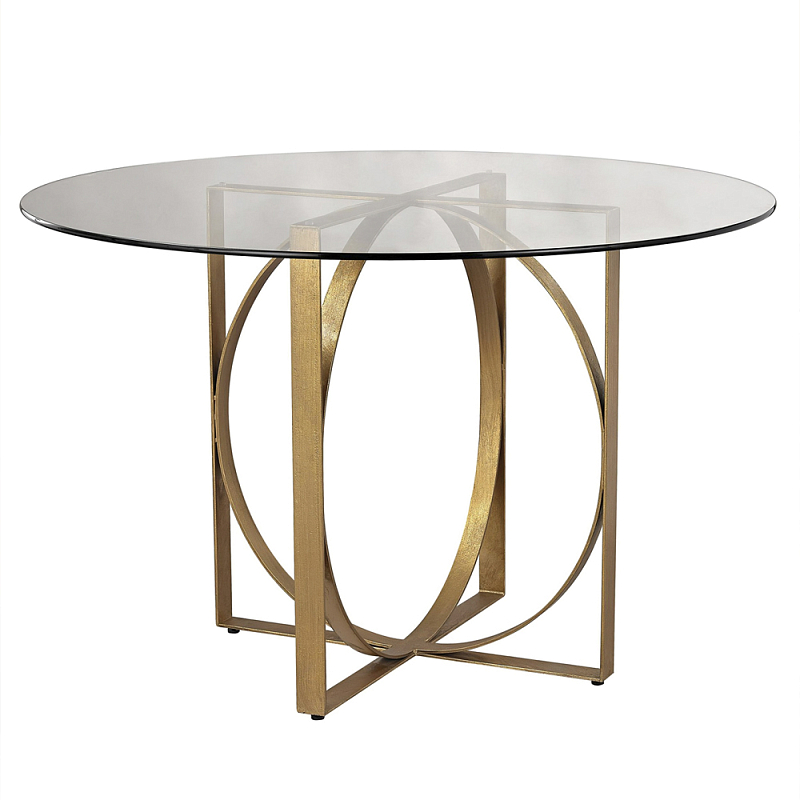 Стол обеденный круглый с основанием из 2-х пересекающихся колец Modern Geometric Silhouette Золотой Прозрачный Стол обеденный круглый с основанием из 2-х пересекающихся колец Modern Geometric Silhouette Золотой Прозрачный в Грозном | Loft Concept