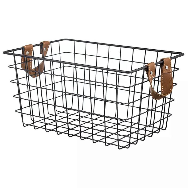 Корзина для хранения железная с ручками Iron Basket черная Черный Корзина для хранения железная с ручками Iron Basket черная Черный в Грозном | Loft Concept