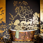 Обои ручная роспись в стиле Арт-деко Rateau Original colourway on Deep Rich Gold gilded paper варинант исполнения - 1 | Loft Concept в Грозном