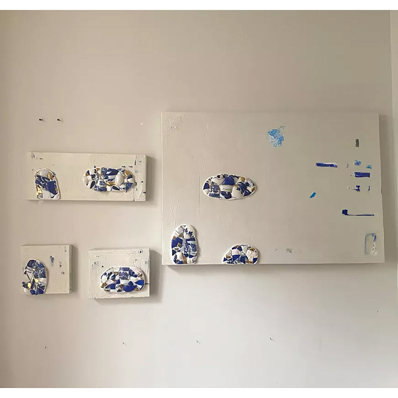 Панно «Fragments» Белый Золотой Синий Голубой Панно «Fragments» Белый Золотой Синий Голубой в Грозном | Loft Concept