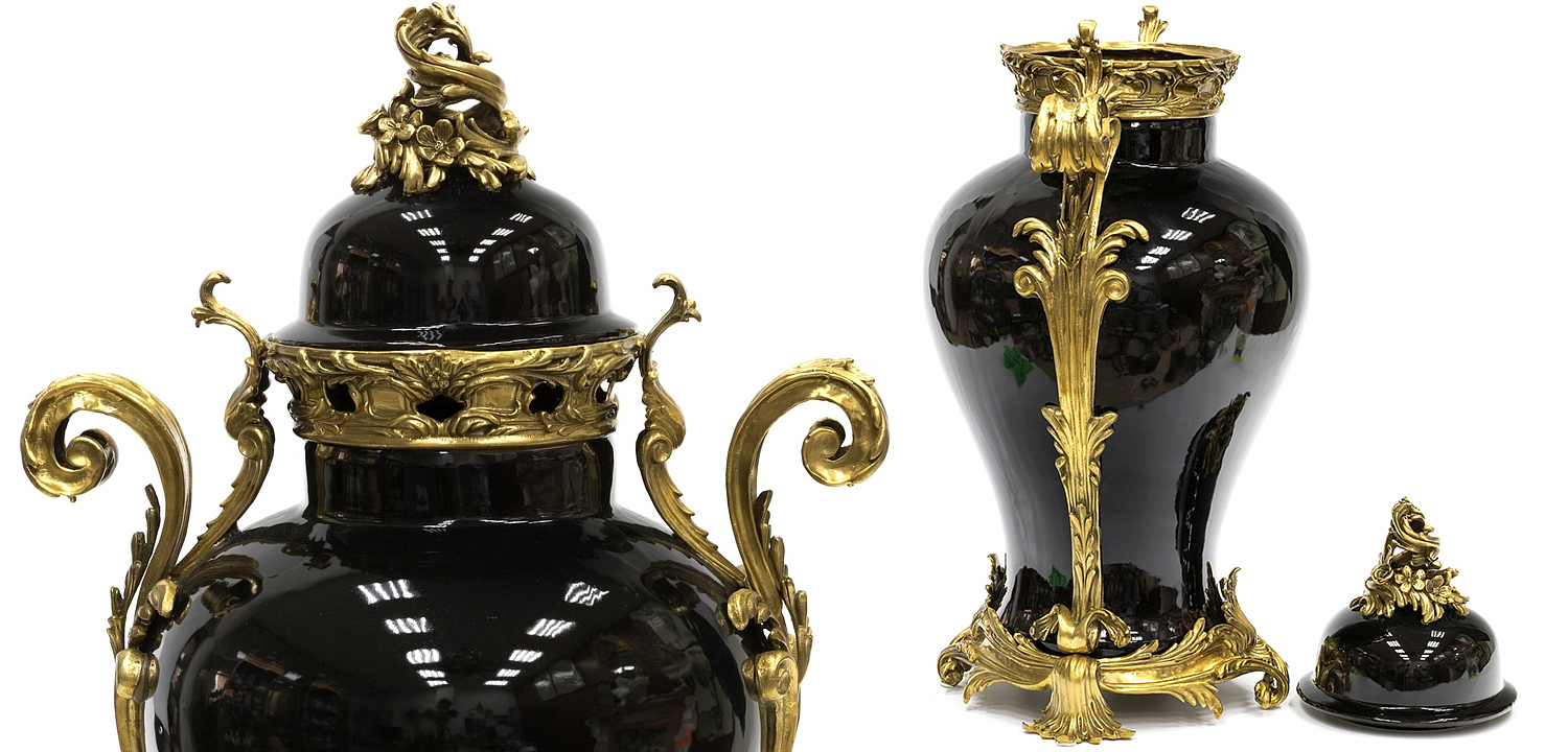Большая ваза Selenia Black Vase Bronze Patterns Большая ваза Selenia Black Vase Bronze Patterns - Loft-Concept в Грозном
