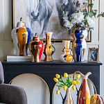 Ваза с крышкой и мазками синего и золого цвета на белом фоне Chinoiserie Ceramics варинант исполнения - 6 | Loft Concept в Грозном