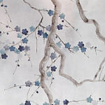 Обои ручная роспись Plum Blossom Inky Hokusai on Sterling Silver gilded silk варинант исполнения - 2 | Loft Concept в Грозном