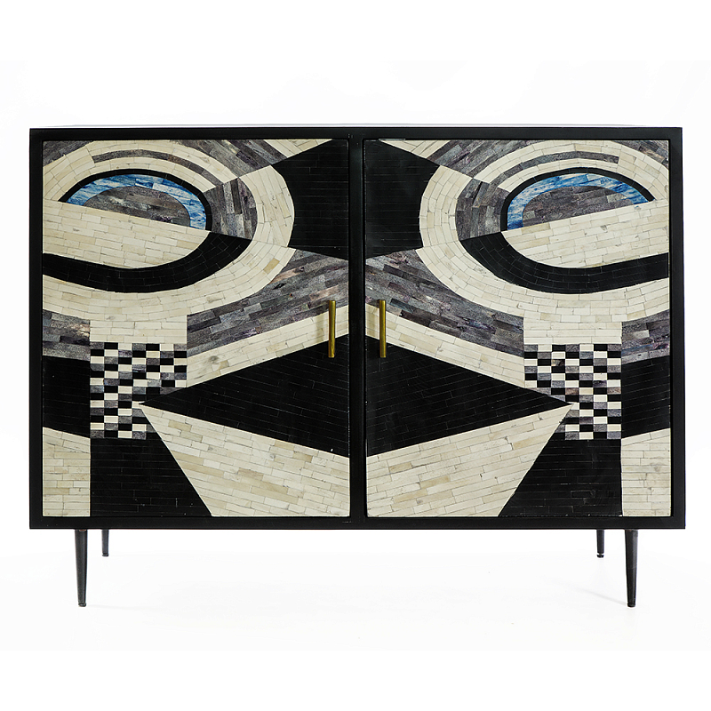 Буфет в гостиную с инкрустацией  Bone Inlay sideboard - 2 doors ivory ( слоновая кость ) Черный Голубой в Грозном | Loft Concept 