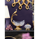 Чаша из прозрачного стекла на бронзовой подставке в виде павлина с рельефным хвостом Eden Garden варинант исполнения - 3 | Loft Concept в Грозном