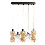 Люстра с 3-мя плафонами волнообразной формы цвета янтарь и 2-мя прозрачными шарообразными плафонами Lucid Rain  варинант исполнения - 2 | Loft Concept в Грозном