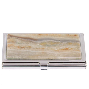 Визитница карманная металлическая с накладкой из натурального камня Агат Stone Business Card Holders 
