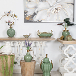 Кувшин зеленого цвета из фарфора с бронзовой крышкой и изогнутой ручкой Eden Garden porcelain and bronze варинант исполнения - 3 | Loft Concept в Грозном