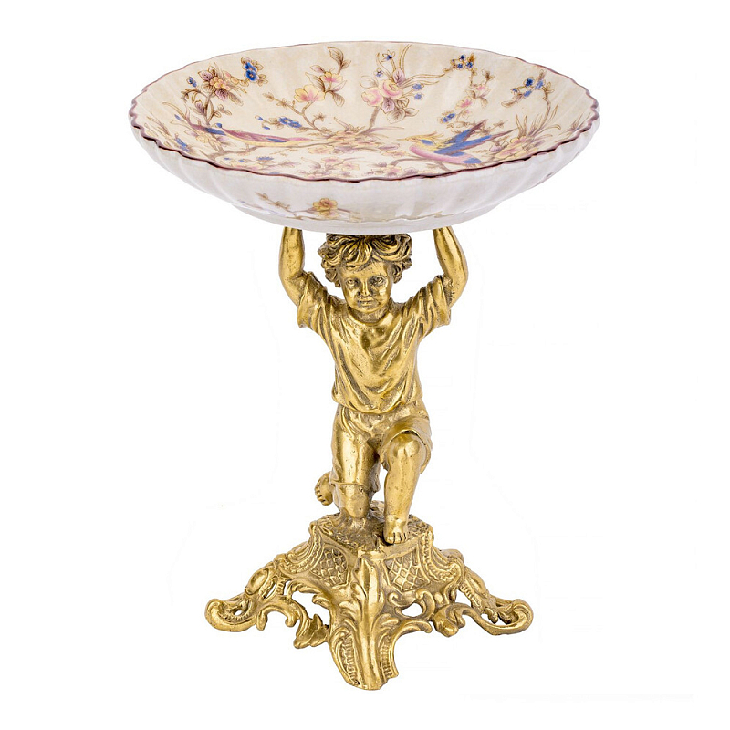 Чаша с цветочным орнаментом на ножке в виде бронзового ангела Eden Garden Мульти Бронза в Грозном | Loft Concept 