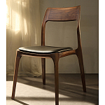 Стул деревянный с мягким сиденьем из черной натуральной кожи Moon Walnut Furniture варинант исполнения - 11 | Loft Concept в Грозном