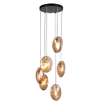 Люстра каскадная с 6-ю стеклянными круглыми плафонами янтарного цвета Savio Glass Disc Light варинант исполнения - 1 | Loft Concept в Грозном