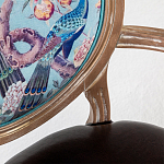 Полукресло из массива бука с сиденьем из экокожи и цветочным принтом на спинке Chinoiserie Garden Chair варинант исполнения - 2 | Loft Concept в Грозном
