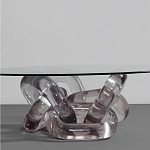 Дизайнерский журнальный стол с круглой прозрачной столешницей и основанием в виде цепи Hua Wang варинант исполнения - 1 | Loft Concept в Грозном