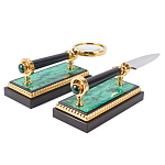 Настольный письменный набор из малахита и долерита с декором в виде герба России Leader Organizer варинант исполнения - 5 | Loft Concept в Грозном