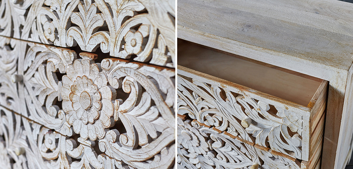 Комод Indian Antique White Furniture Chest of Drawers Kailash белый Комод Indian Antique White Furniture Chest of Drawers Kailash белый - Loft-Concept в Грозном