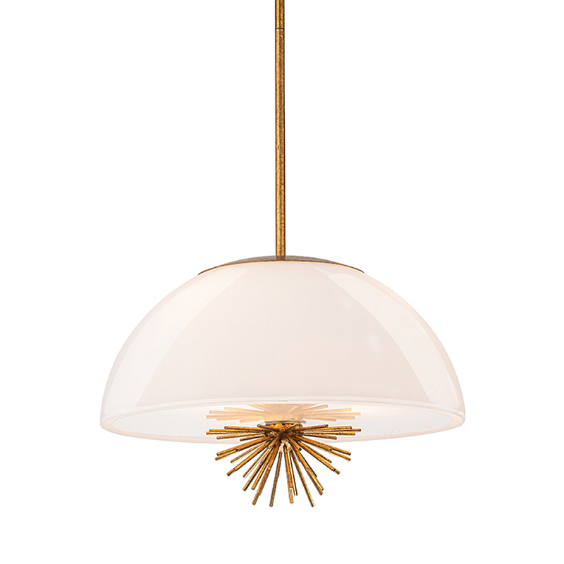 Подвесной светильник золотого цвета с полусферическим опаловым плафоном и декоративным элементом Elstead Lighting Молочный Золотой в Грозном | Loft Concept 
