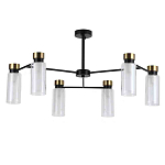 Люстра потолочная с 6-ю цилиндрическими плафонами из стекла и черным каркасом Noir Poise варинант исполнения - 1 | Loft Concept в Грозном