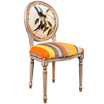 Стул бежевый в разноцветную полоску из натурального бука с изображением птиц и цветов Blooming Red Blue Birds Colorful Stripes Chair варинант исполнения - 2 | Loft Concept в Грозном