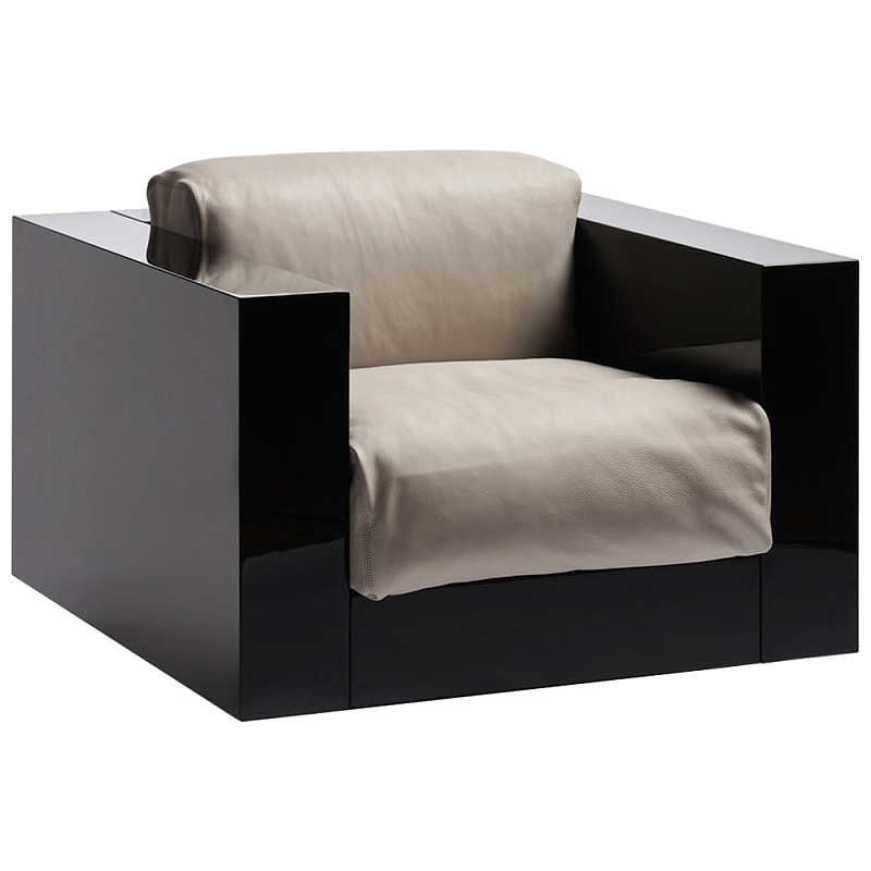 Дизайнерское кожаное кресло Poltronova Saratoga Armchair Белый Карамель Черный Дизайнерское кожаное кресло Poltronova Saratoga Armchair Белый Карамель Черный в Грозном | Loft Concept