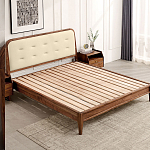 Кровать двуспальная с каркасом из дерева и мягким изголовьем Moon Walnut Bed варинант исполнения - 4 | Loft Concept в Грозном