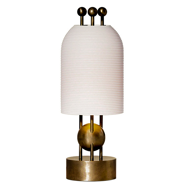 Настольная лампа в виде фонаря с белым фактурным абажуром Echoes of Light Белый Латунь в Грозном | Loft Concept 