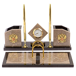 Настольный письменный набор из бежевого мрамора с часами Marble Accessory варинант исполнения - 1 | Loft Concept в Грозном