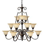 Люстра трехъярусная бронзового цвета с 15-ю кремовыми плафонами в форме чаш Hinkley варинант исполнения - 1 | Loft Concept в Грозном