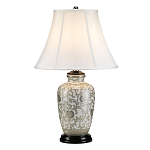 Настольная лампа с фарфоровым основанием с декоративным орнаментом и белым абажуром на темной круглой подставке Elstead Lighting варинант исполнения - 11 | Loft Concept в Грозном